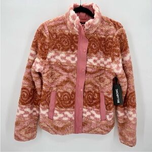 Billabong Sherpa Fleece Jacket NWT Pink Brown Women’s Size L
